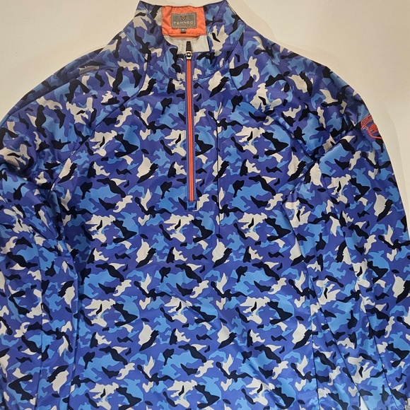 FENNEC 1/4 Zip Pullover Windbreaker Mens Medium Blue Camo Lightweight Outdoor - Picture 1 of 8